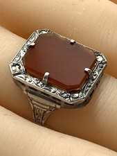 Antique Sterling Silver Carnelian Marcasite Ring Size 4.5