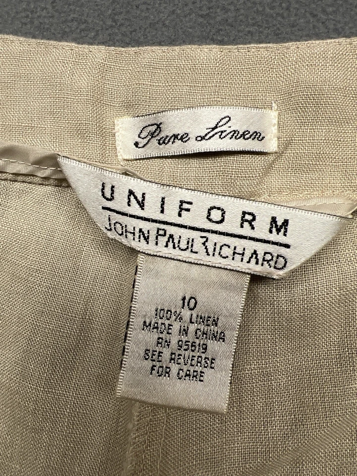 Pantalones capri de lino para mujer 10 beige tostado John Paul Richard Coastal Preppy Beach Foto 3 de 4