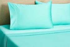 Queen Size Aqua Solid / Plain Sheet Set 1000 Thread Count 100 Egyptian Cotton
