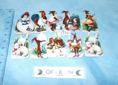 OF-A754 i:  10 Osterhasen, Hasen, 2129,  Glanzbilder, Oblaten, Scraps, 3D