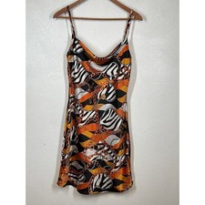 Guess 90s Y2K Silky Slip Dress M Couture Gold Chain Baroque Cowl Neck Mob Wife 