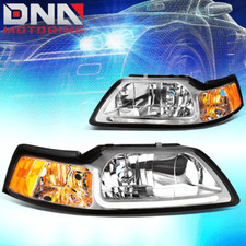 For 1999-2004 Ford Mustang Chrome Housing Amber Corner Headlightlamp Wled Drl