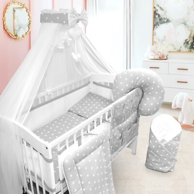 Babybett Bettwäsche Set 14-teilig passend Kinderbett 120x60 cm Elefanten grau