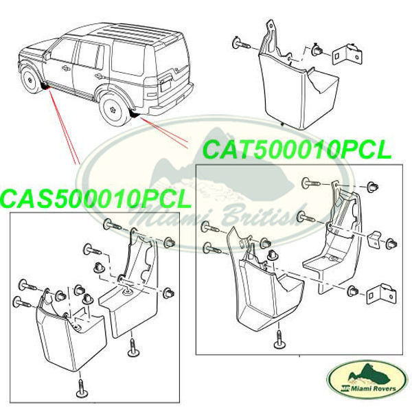 LAND ROVER FRONT & REAR MUD FLAPS SET LR3 CAS500010PCL CAT500010PCL OEM ...