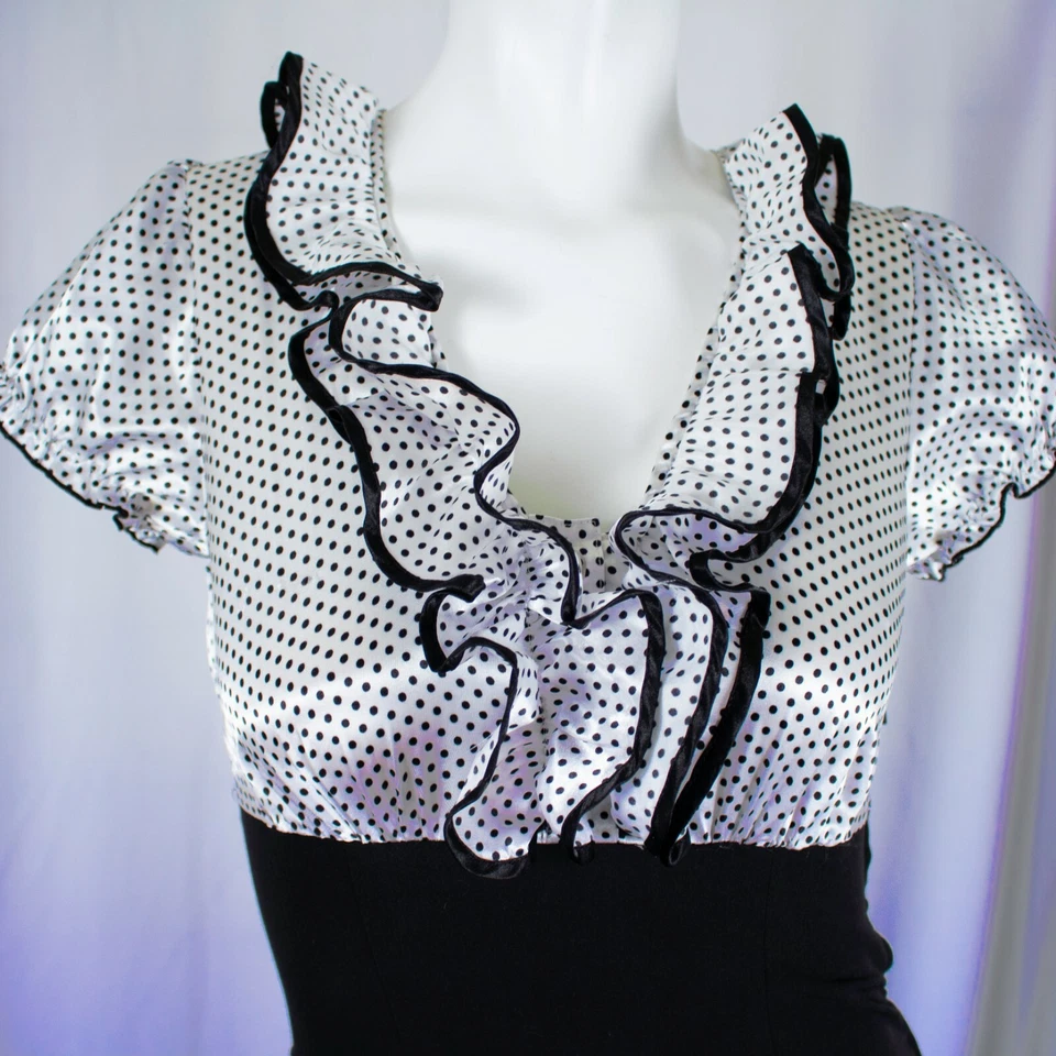 Nuevo Vestido BCX Blanco y Negro Lunares Mujer Retro Mangas Campana Talla XS, 1 Foto 2 de 4