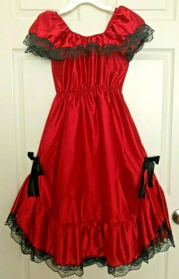 HALLOWEEN - DISFRAZ COMPLETO de Halloween Southern Belle rojo satinado para niños M/5-7 años Foto 2 de 4