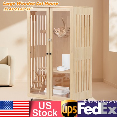 Wooden Cat House for Outdoor and Indoor Cats Oversized Cat Villa on Wheels