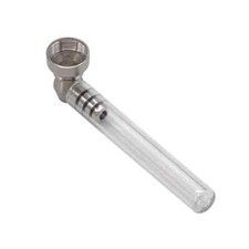 Borosilikatglas Pfeife, Metall Kopf und Sieb f. Aktivkohlefilter, silbern