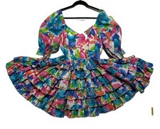Barbara's Western Dress Women's M Pink Floral Swing Square Dance Ruffle