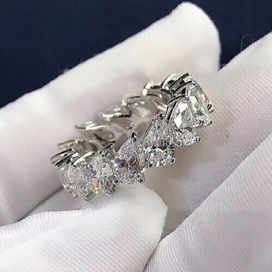 4Ct Pear Cut Moissanite Eternity Band in 14K White Gold Plated-image