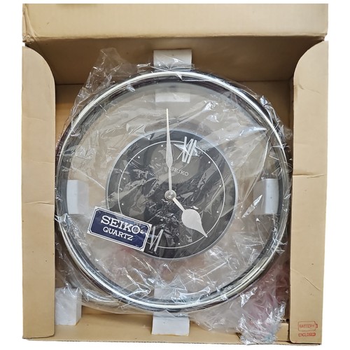Seiko Wall Clock Black Chrome Modern Nos