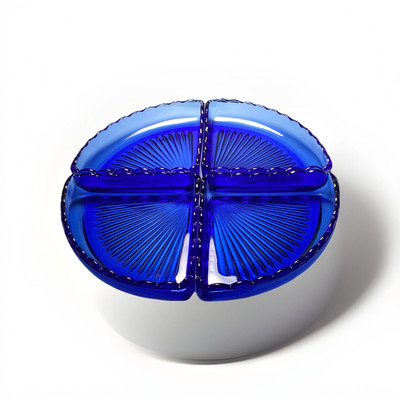 Vintage Anchor Hocking Cobalt 4 Sectional Lazy Susan Glass Dishes