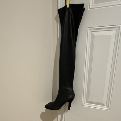 Custom Women s Black Leather Stretch Over-the-Knee Boots Square Toe PullOn US 10