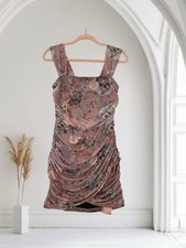 Women’s Cherub Print Bodycon Mini Dress Size 6 Ruched Holiday Party Event