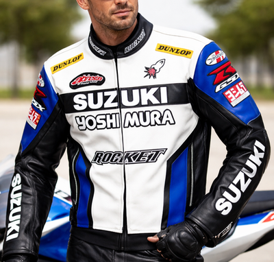 Suzuki GSXR Biker Motorcycle Leather Jacket Motorbike Sports