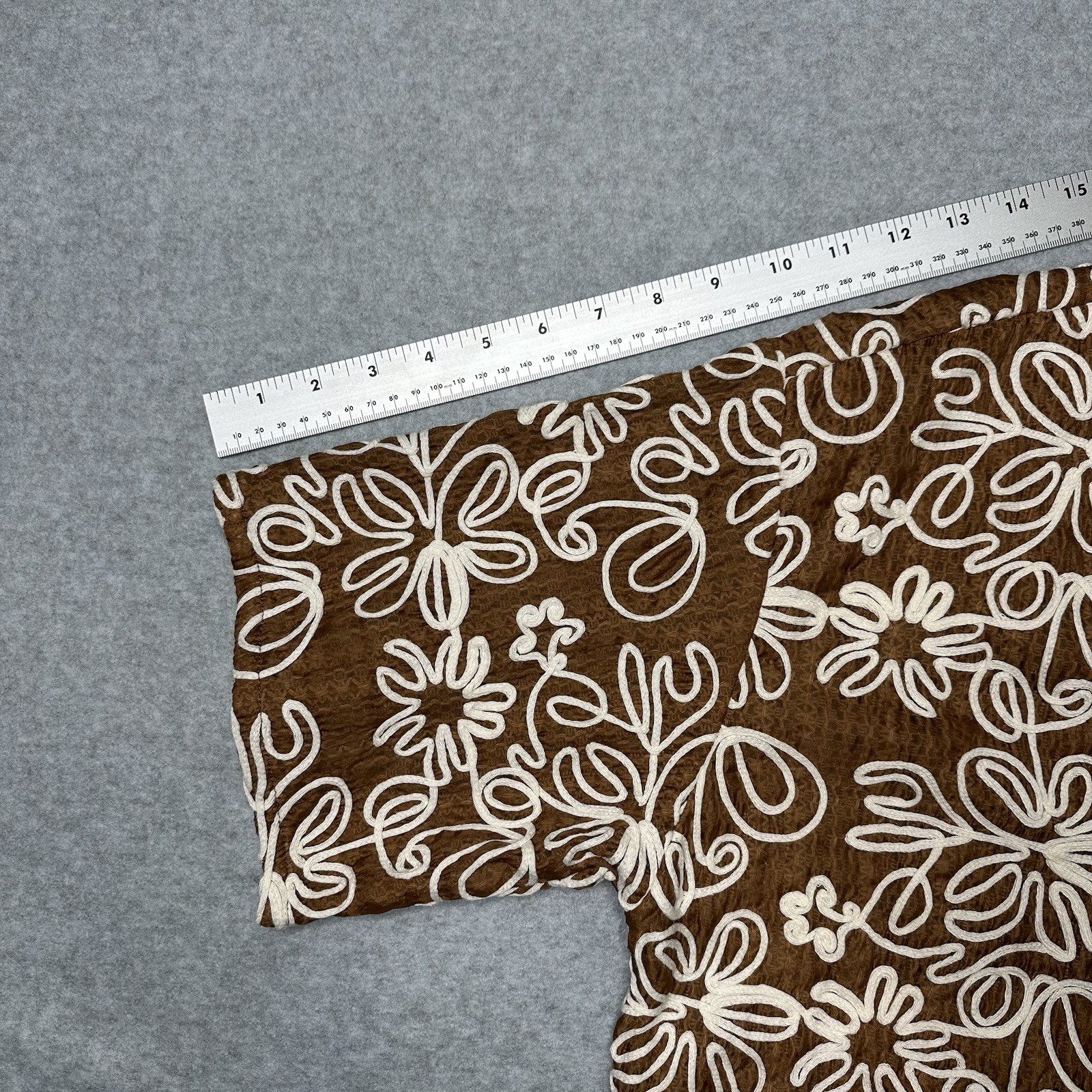 Boohoo Man Button Shirt Men's Brown Floral Hawaiian Collar Brown White XL