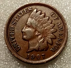 ■ 1907 INDIAN PENNY ONE CENT ☐ CHOICE VF