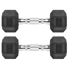 Hex Dumbbells Rubber Coated Cast Iron Hex Black Dumbbell Free Weights for Exe...
