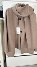 Zara Kurz Mantel Jacke Beige XS Caban Abnehmbarer Schal Neu Oversized