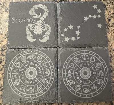 Scorpio Zodiac Horoscope Sign Slate Coasters Laser Engraved Set Of 4 / 4in X 4in