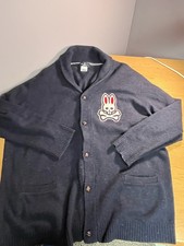 Psycho Bunny Shawl Collar Cardigan Sweater Navy Blue Wool Size 3XL RARE SOLD OUT