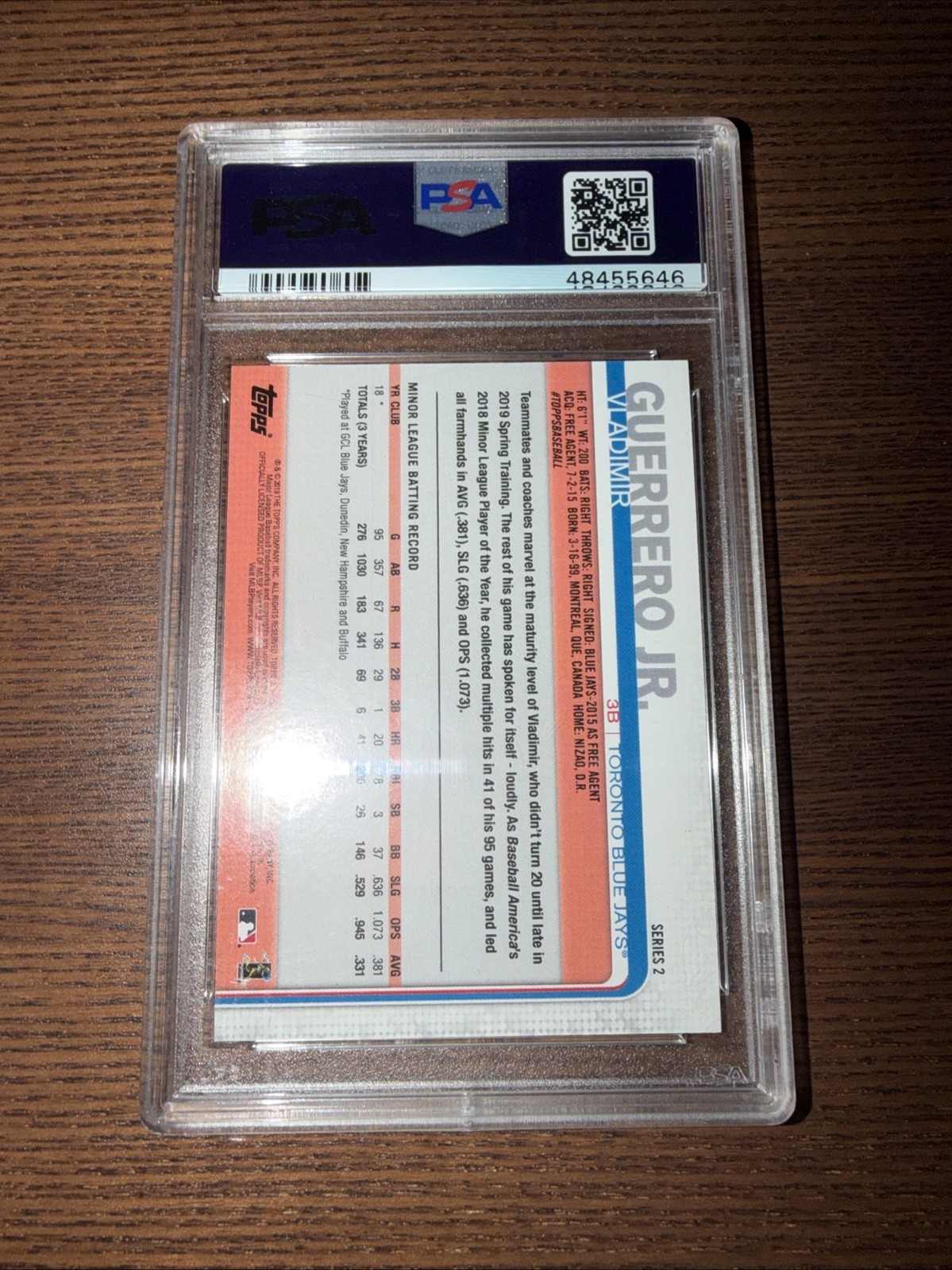 2019 Topps Blue Jays Vladimir Guerrero Jr. SP Rookie Card #NNO PSA 10 GEM view 2