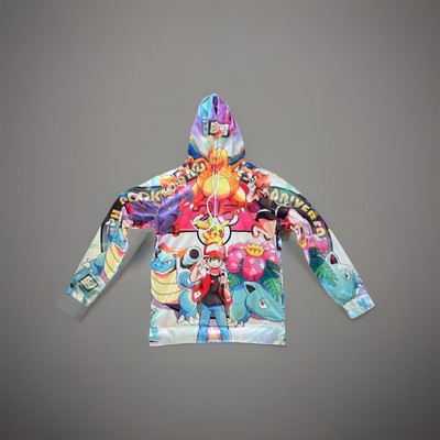 Pikachu 25th Anniversary Anime Hoodie All Over Print Nylon Kids Large FREESHIP