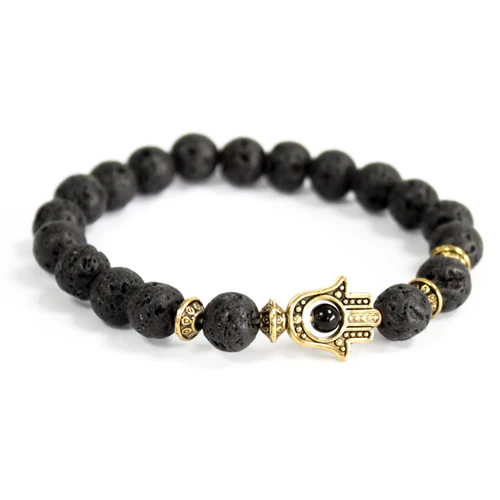 Gold Hamsa / Lavastein - Edelsteinarmband