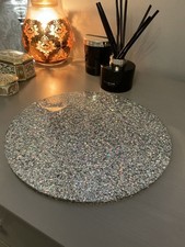 Silver Glitter Resin Decorative Large Round Tray