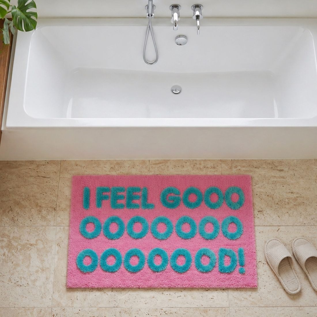 I Feel Good Slogan Bath Mat Non Slip 50 x 80cm - Handmade Colourful Bathroom Rug
