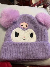 Kuromi Purple Beanie for Girls One Size Sanrio Characters Winter Hat