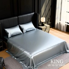 Satin Bed Sheets, Queen Size Sheets Set, 4 Pcs Silky Bedding Set With 15 Inches