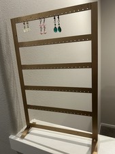 Gold Painted Heavy Metal Earring Holder Stand Holds 50 Pairs Display 17" Tall