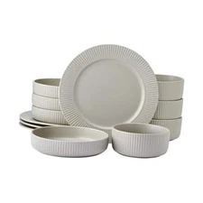  Tranquility 12 Piece Plates Bowls Dinnerware Set, Service for 4, Cream 