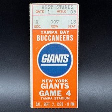 DOUG WILLIAMS *NFL DEBUT* TICKET STUB, 1978 TAMPA BAY BUCCANEERS VS. NY GIANTS