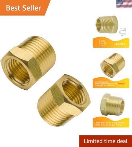 1/4" NPT Male to 1/8" NPT Female Brass Reducer Bushing Forged Hex Head Pipe F...