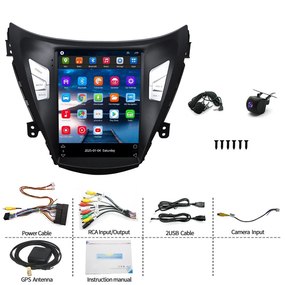 4+64G For Hyundai Elantra 2011-2013 9.7" Car GPS Stereo Radio Android 14 Carplay Foto 3 de 4