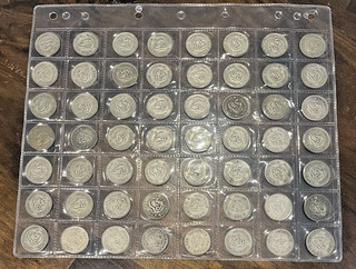 AUSTRALIA post 1945 SILVER (50% silver content) SHILLING 56 COINS. ASW 5.086 oz