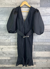 ASOS Design Midi Dress Size UK 8 Black Rhinestone Buckle Belt Puff Sleeve Party