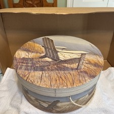 2004 Tri Coastal Design Round Cardboard Water/Beach Theme Hat Box