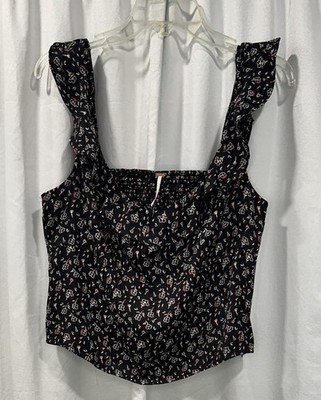 Free People Summer Sleeveless Cropped Ruffle Top Sz ? XL, Elastic Back, Side Zip