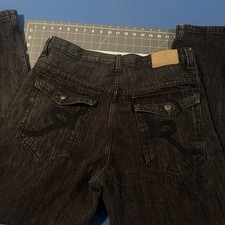 Rocawear Mens Jeans 36x34 Black Rinse Fade Flap Pocket Baggy Straight Y2K