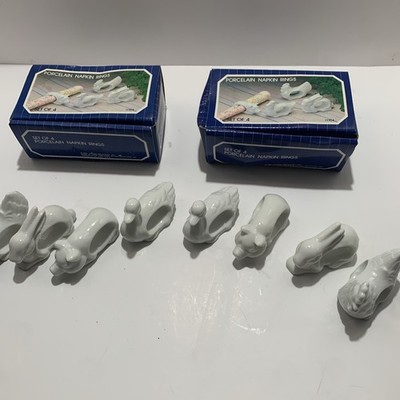 Vtg Porcelain Napkin Rings Farm Animals - Action Industries Inc 1984 Set of 8