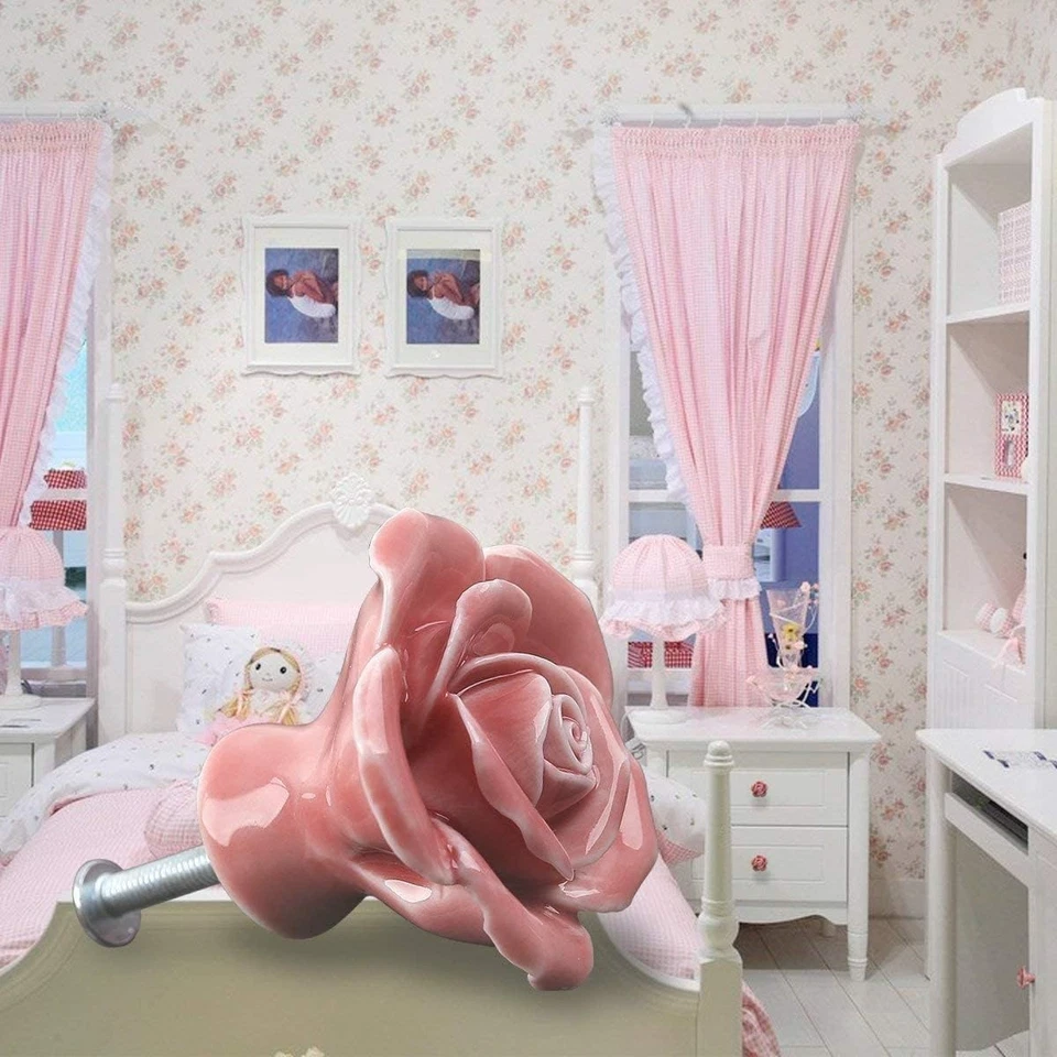 Lujoso juego de perillas de cajón rosa floral de 8 piezas - diseño llamativo Foto 4 de 4