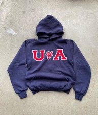 Vtg 90s Russell Athletic Navy Blue Hoodie Sweatshirt, College, Soft Pullover S