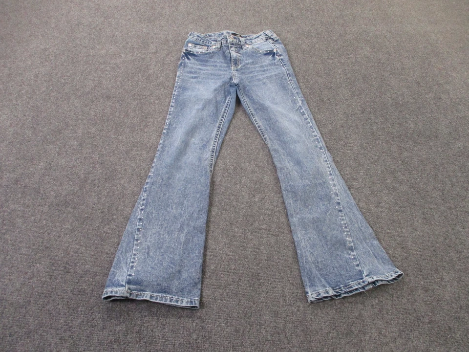 True Religion Jeans Girls 16 Denim Joey High Rise Flared Logo Rhinestones Y2K - Image 2 of 4