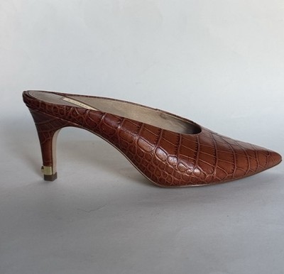 LOUISE ET CIE Karas Brown Leather Embossed Pointed Toe Mule 7.5 EUC Worn 1x $139