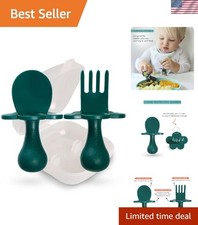 Ergonomic Infant Fork Spoon Set - Safe and Stylish Baby Cutlery in Green