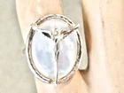 VINTAGE STERLING SILVER GUARDIAN ANGLE ON MOTHER OF P EARL RING SIZE 6 RING