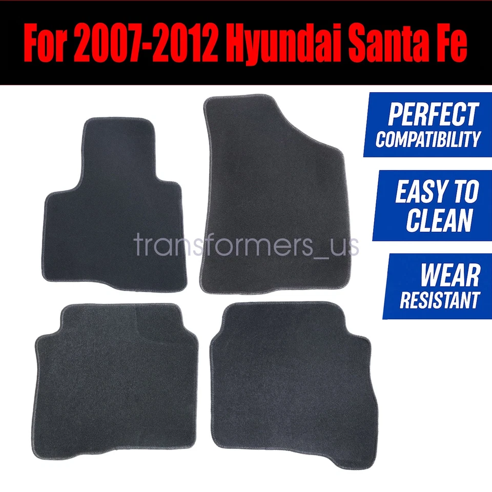Alfombrillas de terciopelo de repuesto negras para Hyundai Santa Fe 2007-2012 4 puertas Foto 3 de 4